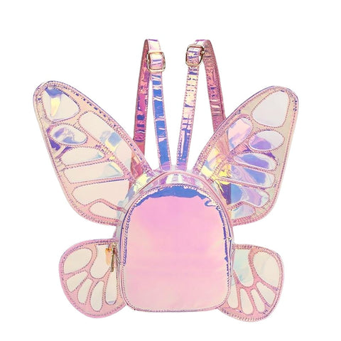 Fashion Women's Laser Mini Backpack Butterfly Angel Wings Daypack for Girls Travel Casual School Bag Holographic Leather