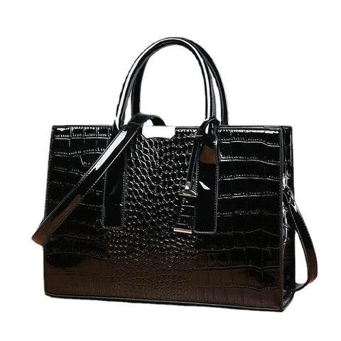 Women Fashion Crocodile Pattern Vintage Tote Large Capacity Big Shoulder Bag Handbag