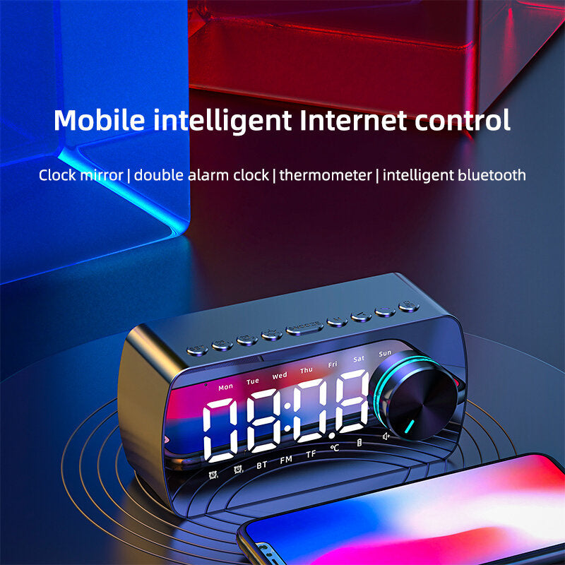 Wireless bluetooth Speaker Double Alarm Clock FM Radio Mirror LED Display HiFi Music Column Subwoofer Hands-free Call Speaker