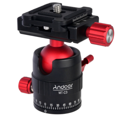 Compact Size Panoramic Tripod Ball Head Adapter 360° Rotation Aluminium Alloy with Quick Release Plate