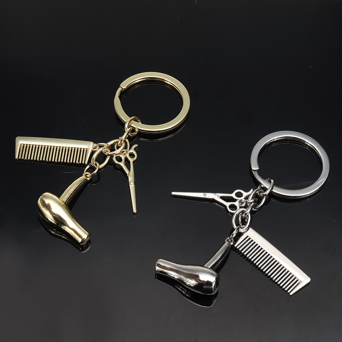 Creative Keychain Alloy Stylist Hair Dryer Scissor Comb Dangle Pendant Key Ring Artware Gift