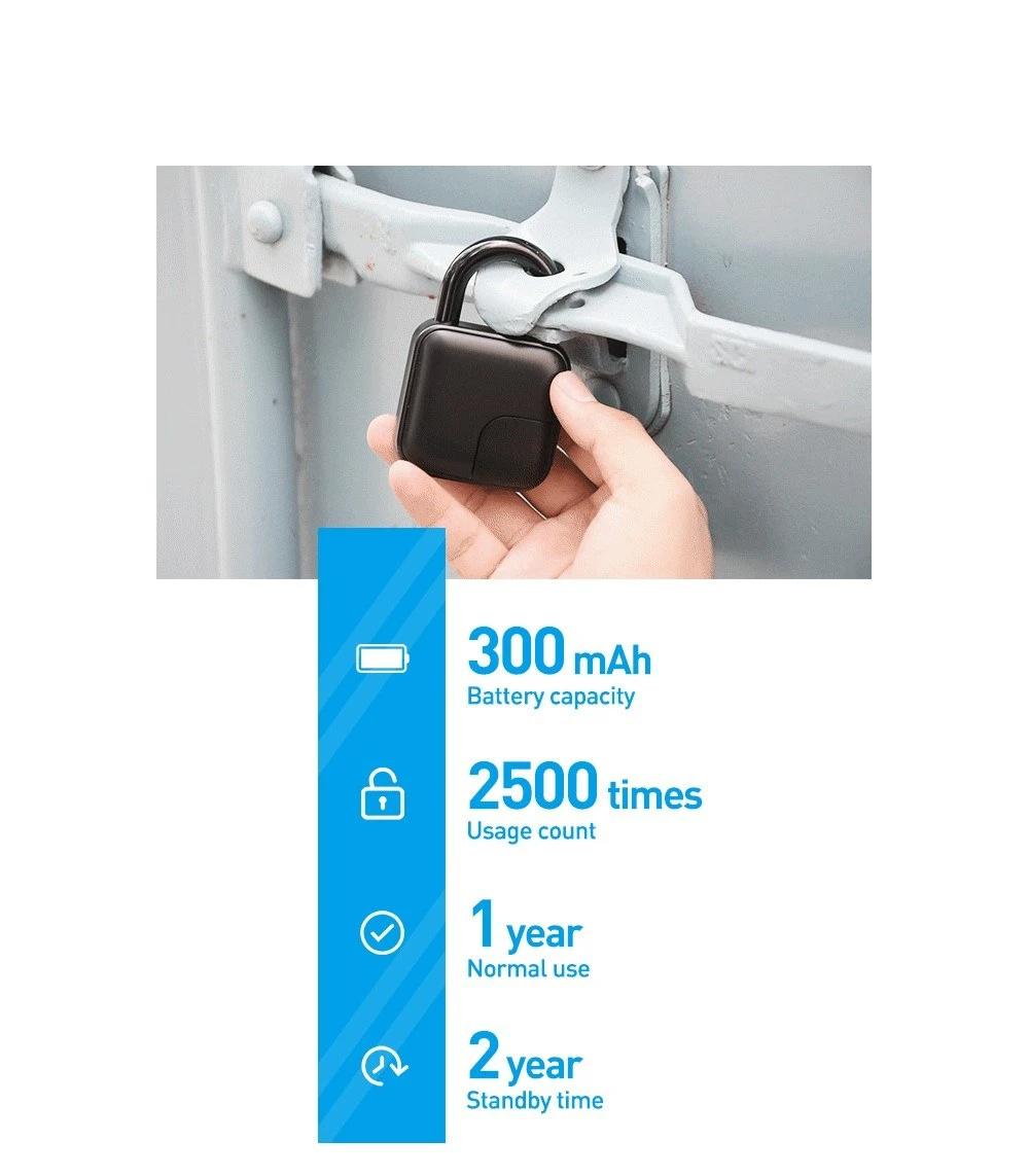 Smart Fingerprint Padlock IP65 Waterproof Anti-Theft Security Door, Luggage, Bicycle Lock