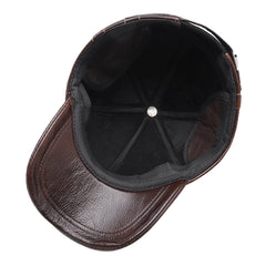 Men Genuine Leather Ear Protection All-match Outdoor Fashion Warm Leather Baseball Hat