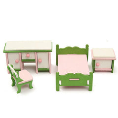 Miniature Bedroom Kit Wooden Furniture Set Families Role Play Toy