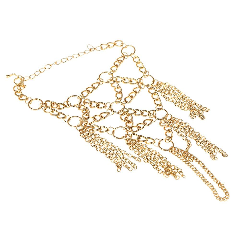 Vintage Golden Metal Multilayers Bohemia Tassel Bracelet Slave Hand Chain Dance Jewelry for Woman