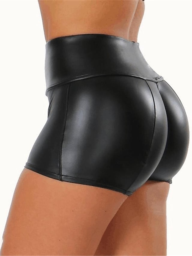 Women's PU Faux Leather Mid Waist Sexy Shorts