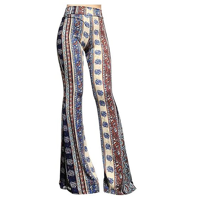 Women's Fashion Flare Chinos Print Comfort Mid Waist Slim Pants