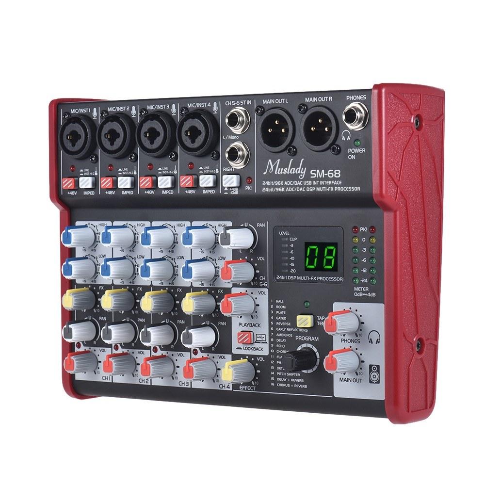 Portable 6-Channel Sound Card Mixing Console Mixer Built-in 16 Effects with USB Audio Interface