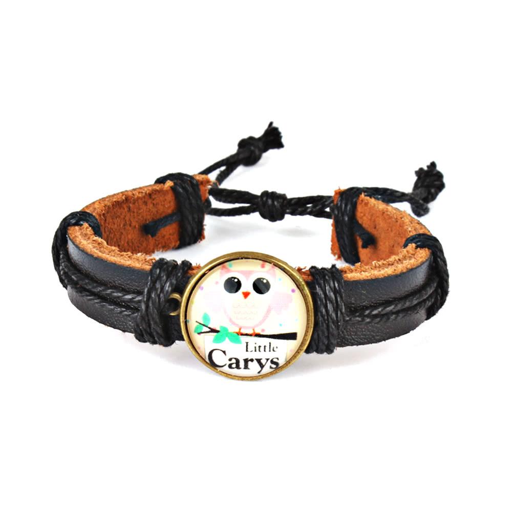 Cute Lovely Round Owl Woven Leather Wrist Bracelet for Women Vintage Jewelry