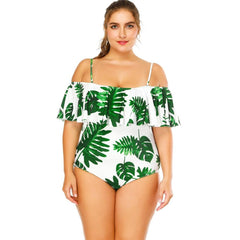 Sexy Women Floral Print Strappy Swimsuit One Piece Ruffle Trim Padding Beachwear Monokini