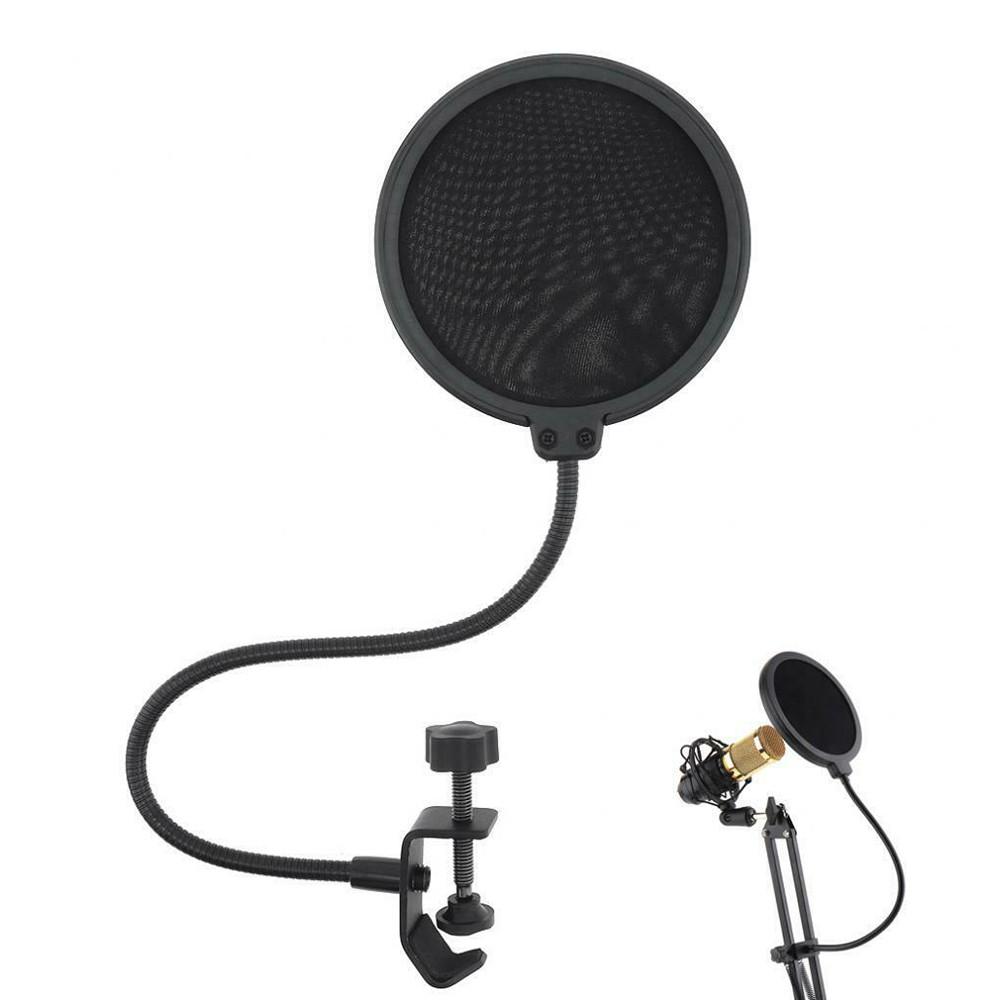 Double Layer Studio Microphone Wind Screen Shield Mesh Gooseneck Noise Filter