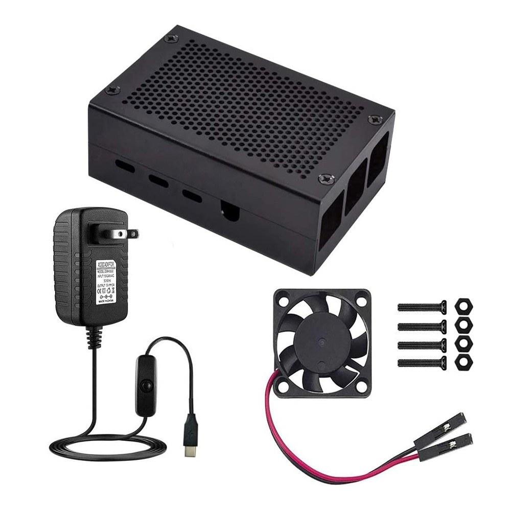 Case for Raspberry Pi 4 with Aluminum Metal Cooling Fan 5V 3A USB-C Power Supply ON/Off Switch
