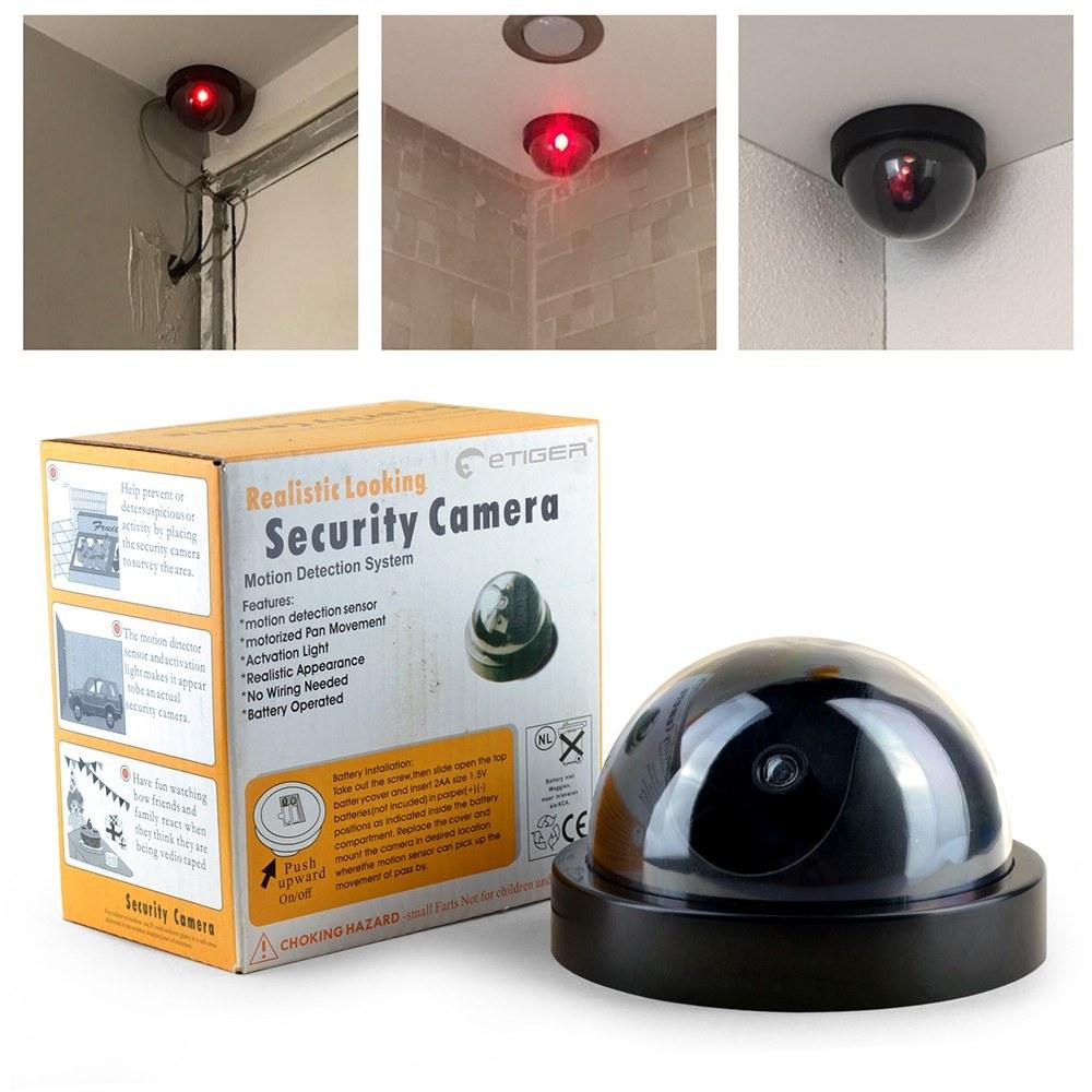 Simulated Surveillance Camera Fake Home Dome Dummy with Flash Red LED Light Security Indoor Outdoor