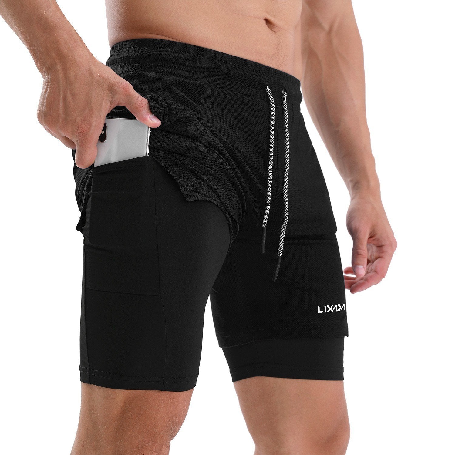 Men Running Shorts with Towel Loop Quick Dry Exercise Pockets for Training Gym Workout 2-in-1