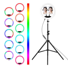 12-in RGB LED Ring Light Dimmable Selfie Circle Lamp Fill-in 10 Brightness Levels for Makeup Photography