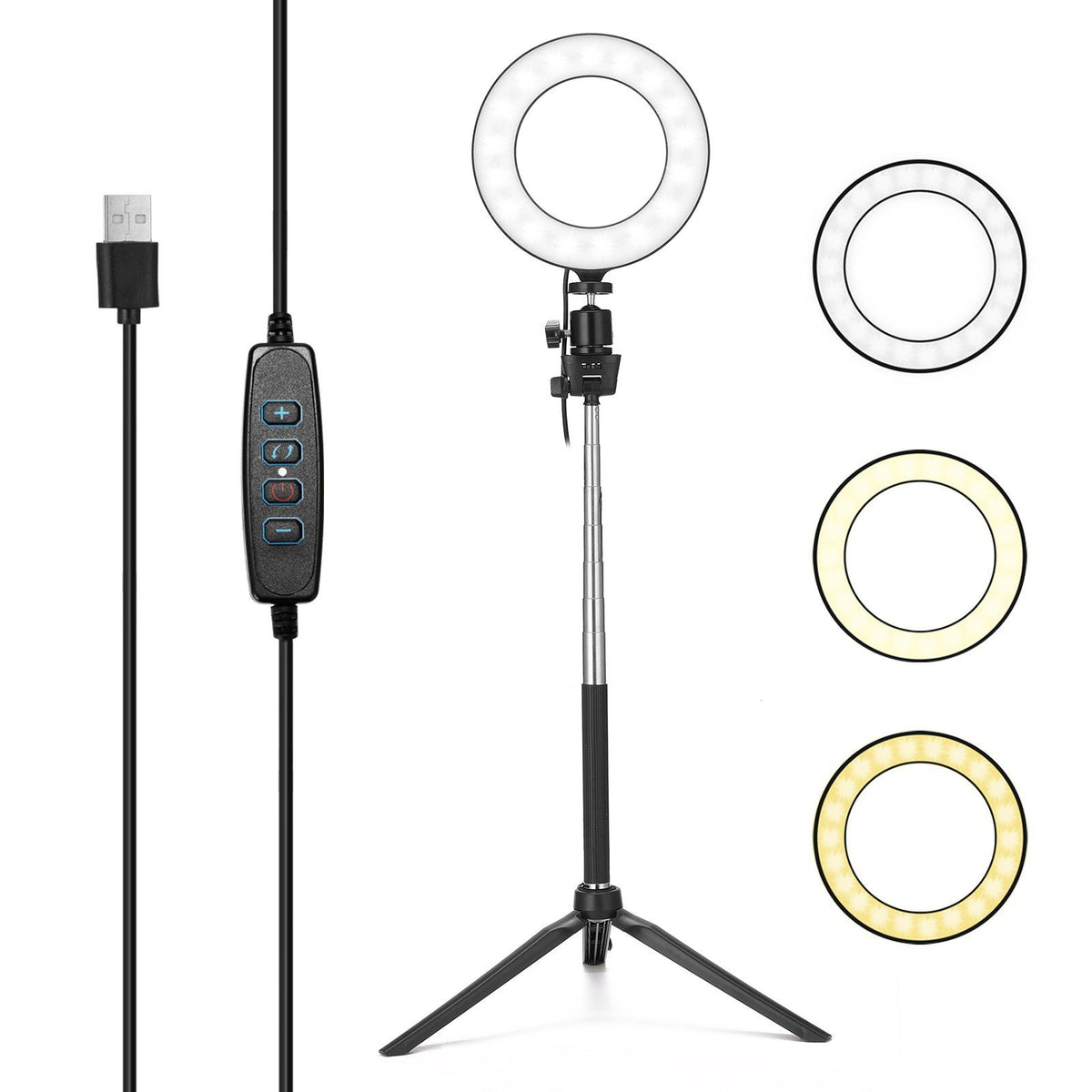 USB Dimmable Wide Dimming Range LED Round Fill in Light Tripod for Photo Selfie Photography