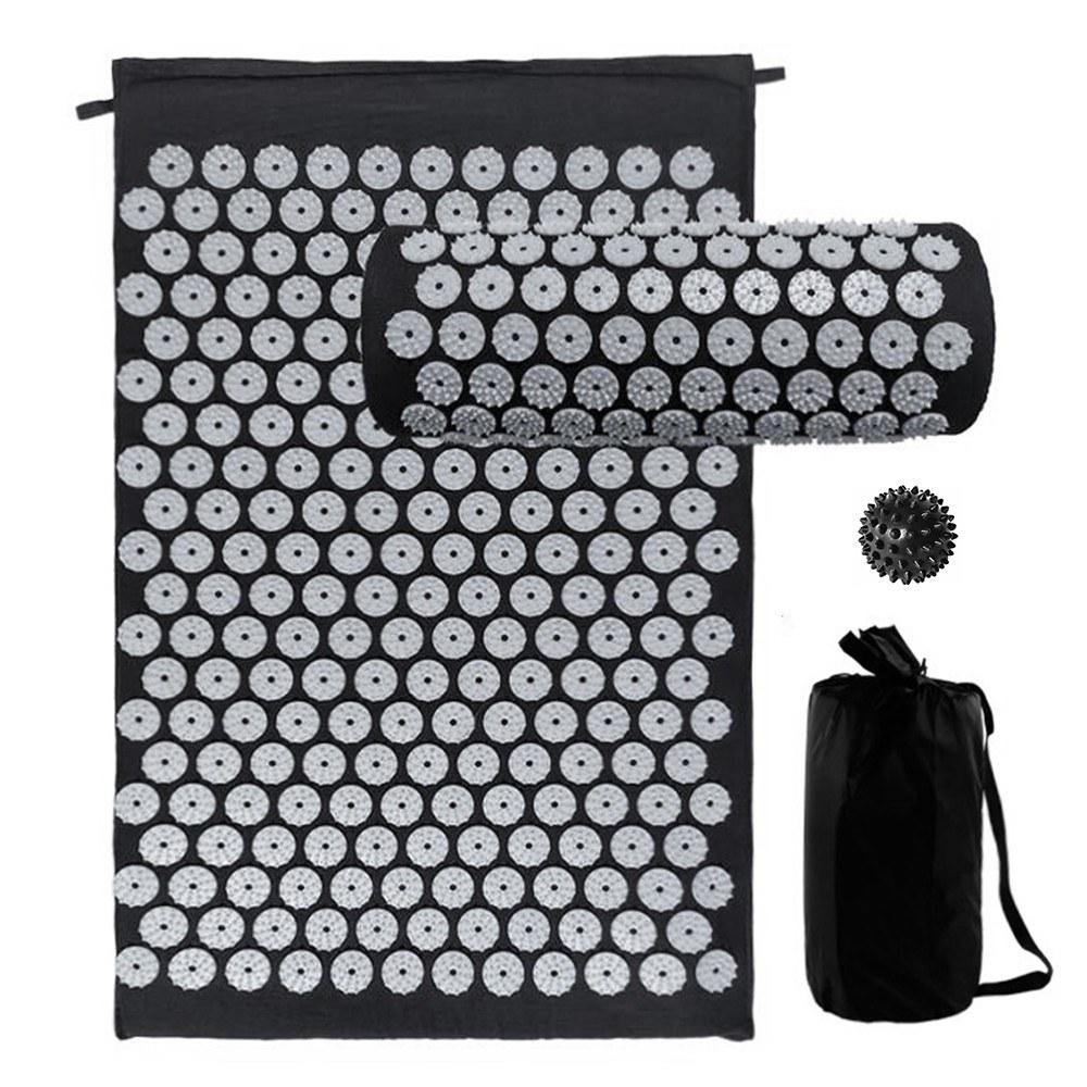 Acupressure Mat and Pillow Set with Spiky Massage Ball Carry Bag for Back Neck Pain Stress Relief