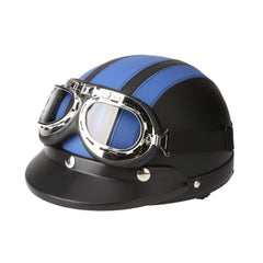 Motorcycle Scooter Open Face Half Leather Helmet with Visor UV Goggles Retro Vintage Style 54-60cm