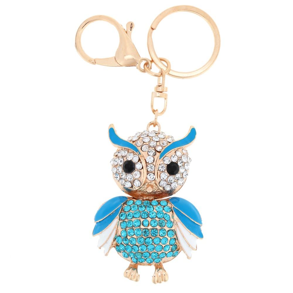 Jewelry Hollow Alloy Vintage Shinning Rhinestone Owl Pendant Key Ring Chain