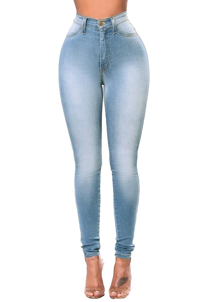 Women Skinny Denim Jeans Classic High Waist Washed Slim Pants Tights Pencil Trousers