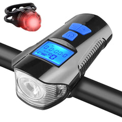 LED Bike Light Rechargeable Bike Tail Light and Front Light Set Cycle Headlight with Bicycle Speedometer Odometer