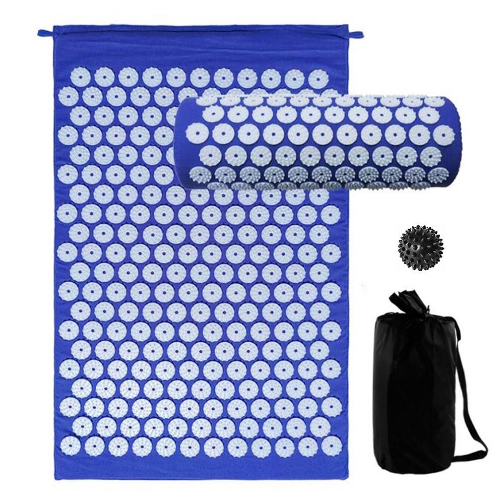 Acupressure Mat and Pillow Set with Spiky Massage Ball Carry Bag for Back Neck Pain Stress Relief