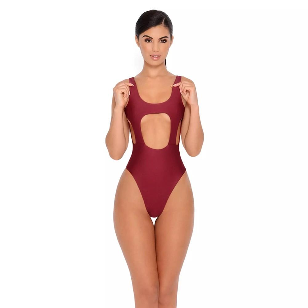 Women One Piece Swimsuit Cut Out Backless Padding Sleeveless Swimwear