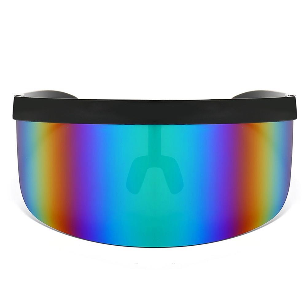 Oversize Sunglasses Retro Futuristic Shield Visor Face Mask Colorful Sun-proof Dust-proof Anti-spray Goggles Side