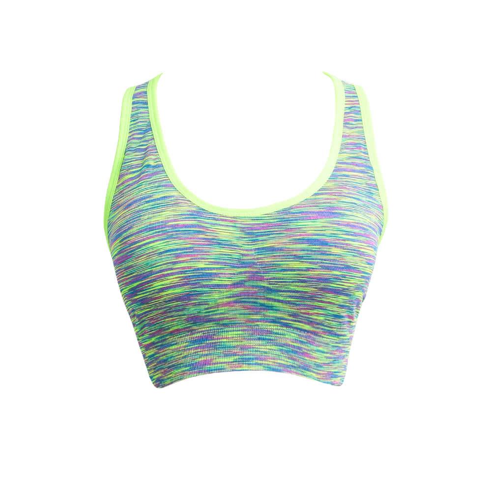 Women Fitness Yoga Sports Bra Contrast Padded Wire Free Seamless Push Up Running Gym Racerback Vest Top