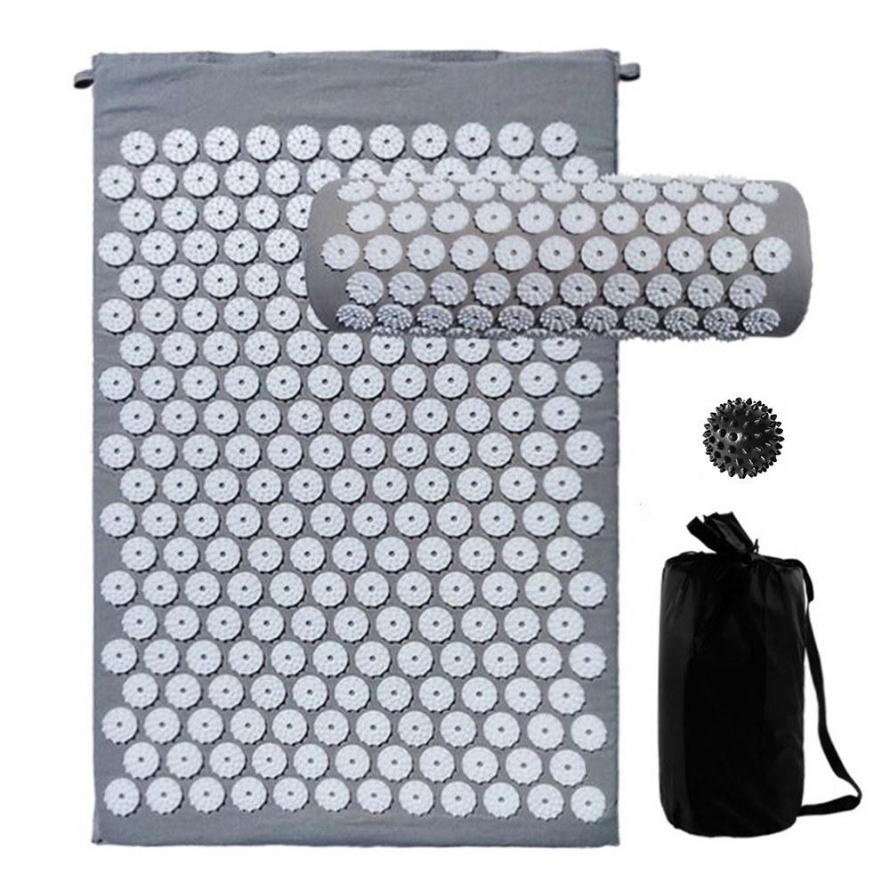 Acupressure Mat and Pillow Set with Spiky Massage Ball Carry Bag for Back Neck Pain Stress Relief