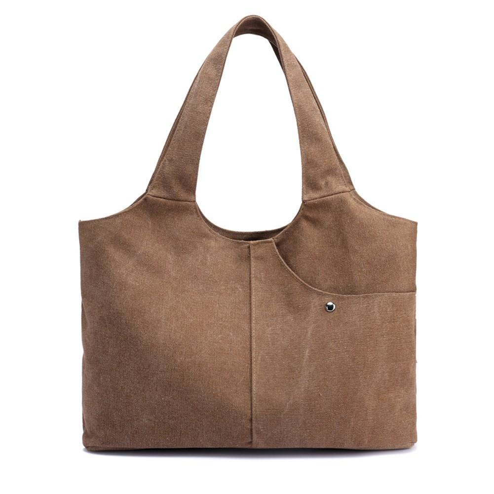 Women Canvas Shoulder Bag Handbag Large Capacity Zipper Pockets Totes