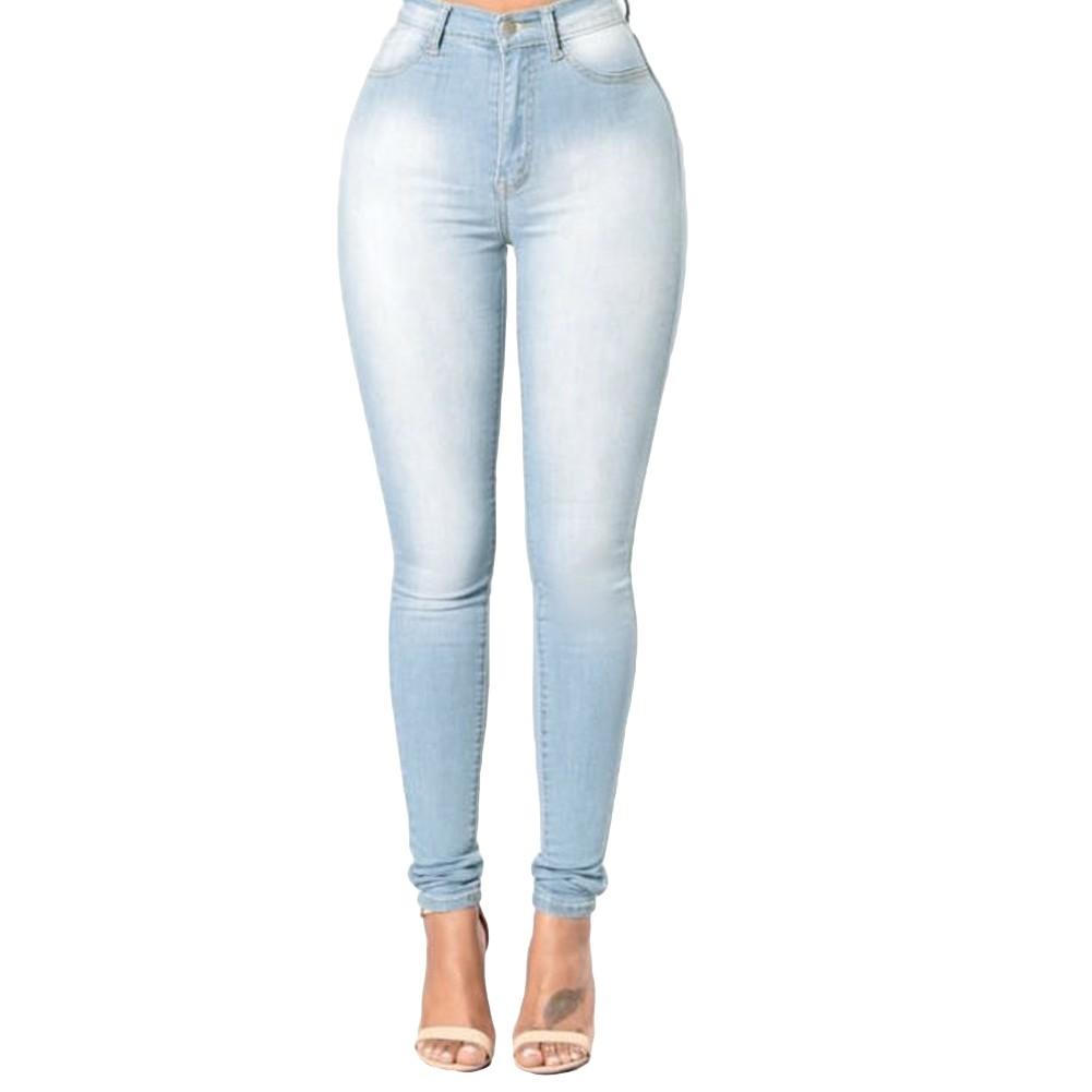 Women Skinny Denim Jeans Classic High Waist Washed Slim Pants Tights Pencil Trousers