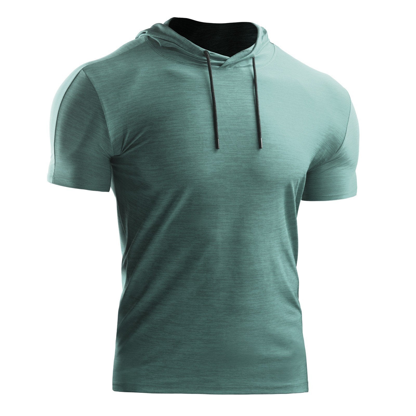 Men Summer Sports T-Shirt Hooded Short Sleeve Drawstring Quick-Dry Breathable