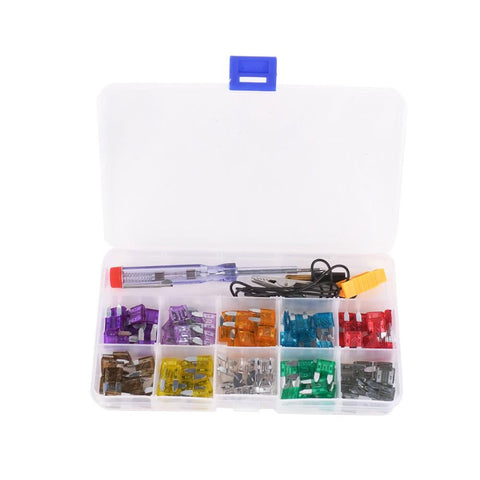 Mini Car Fuse Kit Color Coded for Ten Amps Fuses with Alligator Clip Electric Tester Tweezer Puller 100pcs
