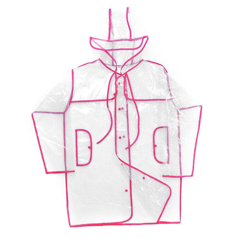 Women Raincoat Hooded Drawstring Buttons See-through EAV Fabric Waterproof Loose Rain