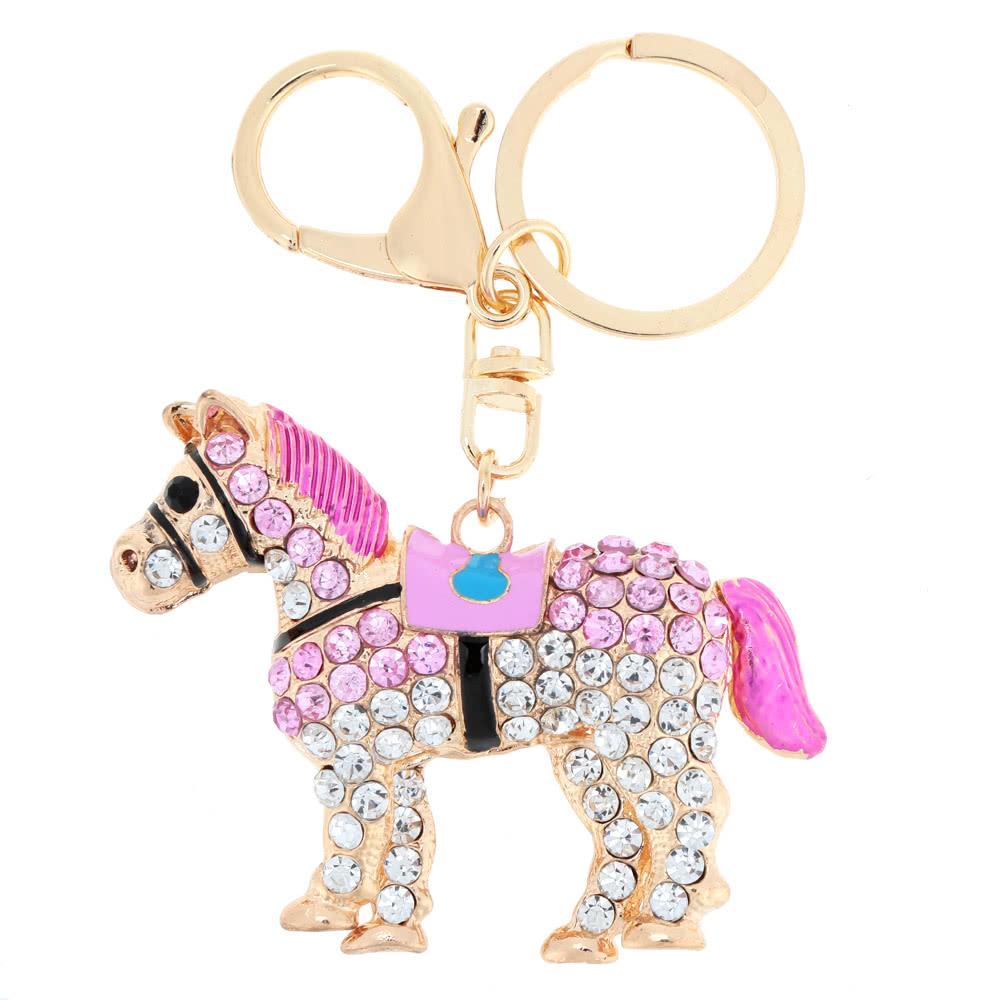 Jewelry Hollow Shinning Rhinestone Aureate Horse Pendant Key Ring Chain