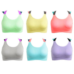 Women Sports Bra Wide Cross Strap Elastic Contrast Color Breathable Padded Wireless