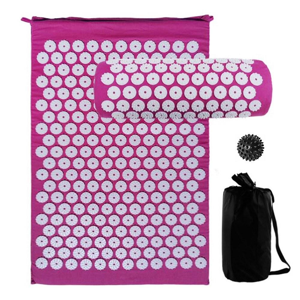 Acupressure Mat and Pillow Set with Spiky Massage Ball Carry Bag for Back Neck Pain Stress Relief