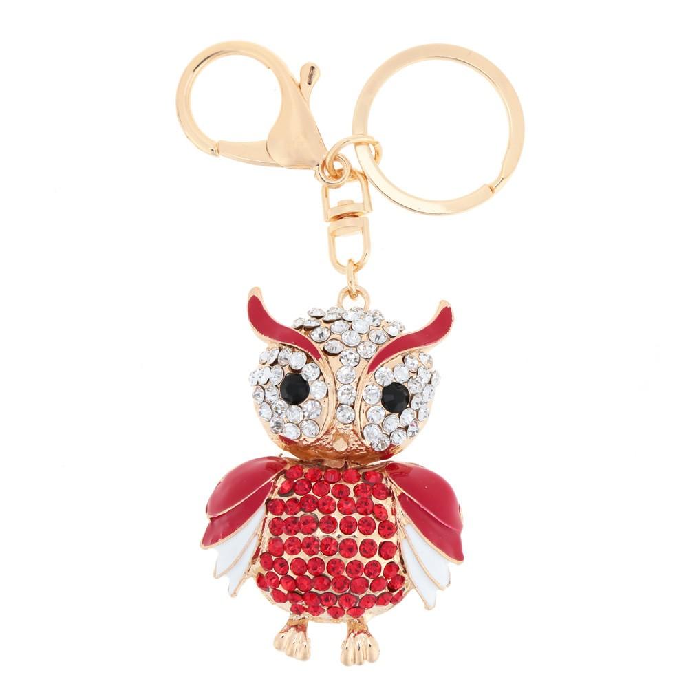 Jewelry Hollow Alloy Vintage Shinning Rhinestone Owl Pendant Key Ring Chain
