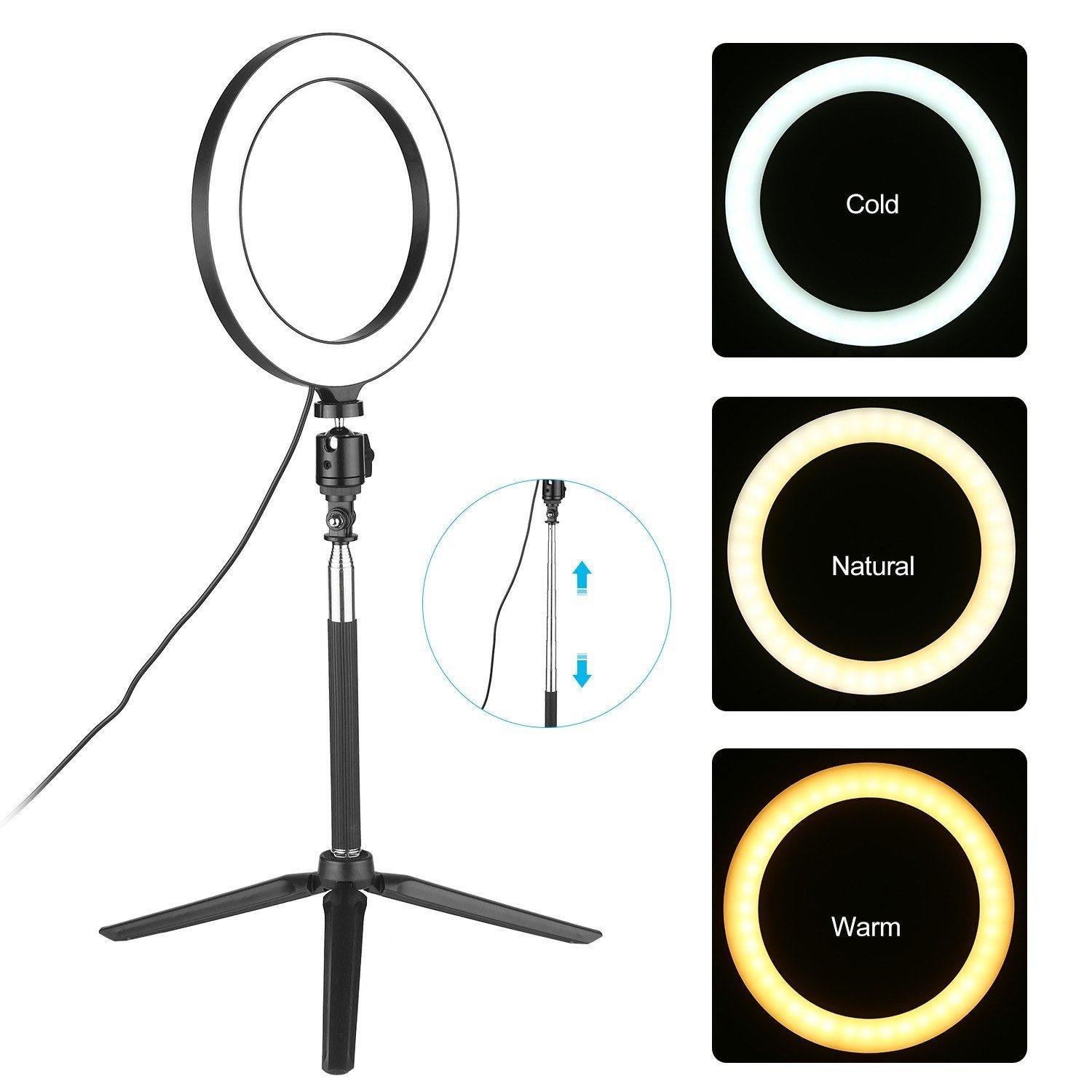 8inch Ring Light with Adjustable Tripod Stand Dimmable Selfie Makeup Ringlights for Video Live Stream Photography