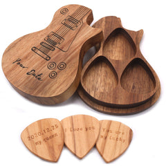 3 Pcs Wooden Guitar Picks with Box Wood