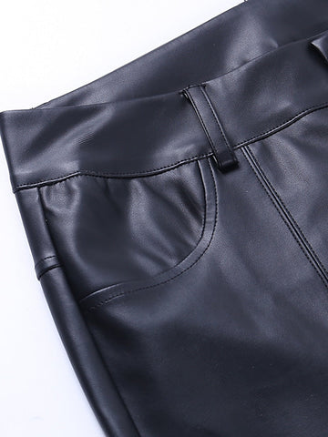 Fashion Faux Leather Micro-elastic Women's Calf Split Pants