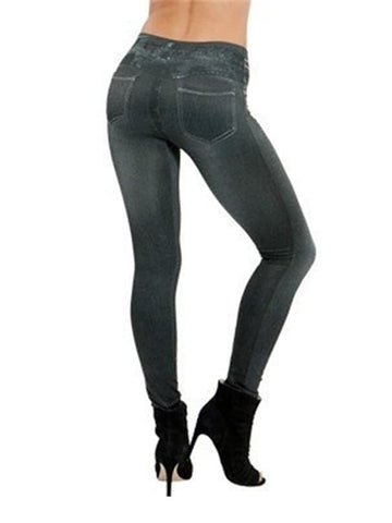 Print Ankle-Length Solid Color Denim Butt Lift High Waist Females Pants